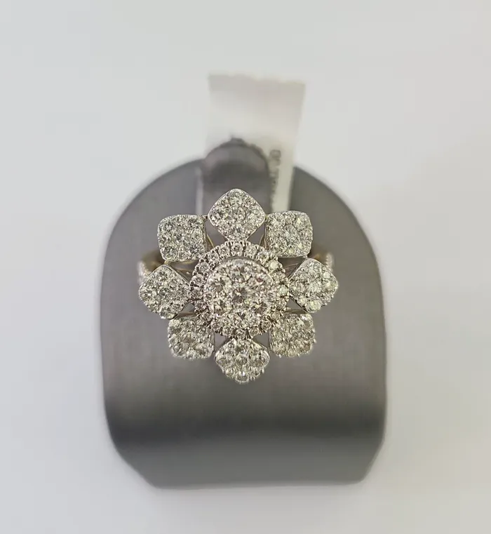 Gold and Diamond Real 14k Diamond Flower Ladies Ring Yellow Gold Women Engagement Wedding Rings