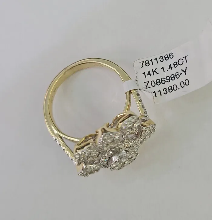 Gold and Diamond Real 14k Diamond Flower Ladies Ring Yellow Gold Women Engagement Wedding Rings