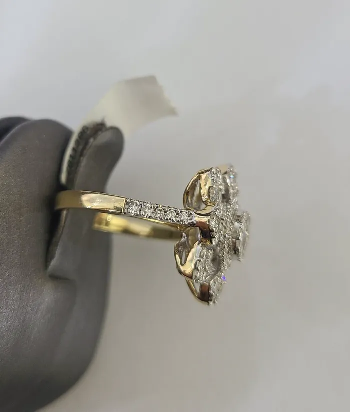 Gold and Diamond Real 14k Diamond Flower Ladies Ring Yellow Gold Women Engagement Wedding Rings