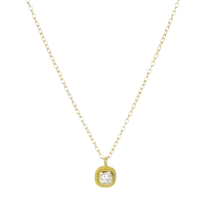 Granulated Cushion Shaped Diamond Pendant Necklace Barbara Heinrich Necklaces