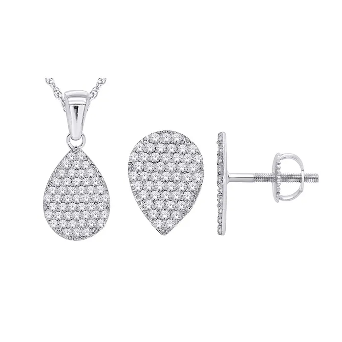 Independent Jewellers Earrings 10kt White Gold 050cttw Pear Pendant and Earrings Set Independent Jewellers Earrings 10kt White Gold 050cttw Pear Pendant and Earrings Set