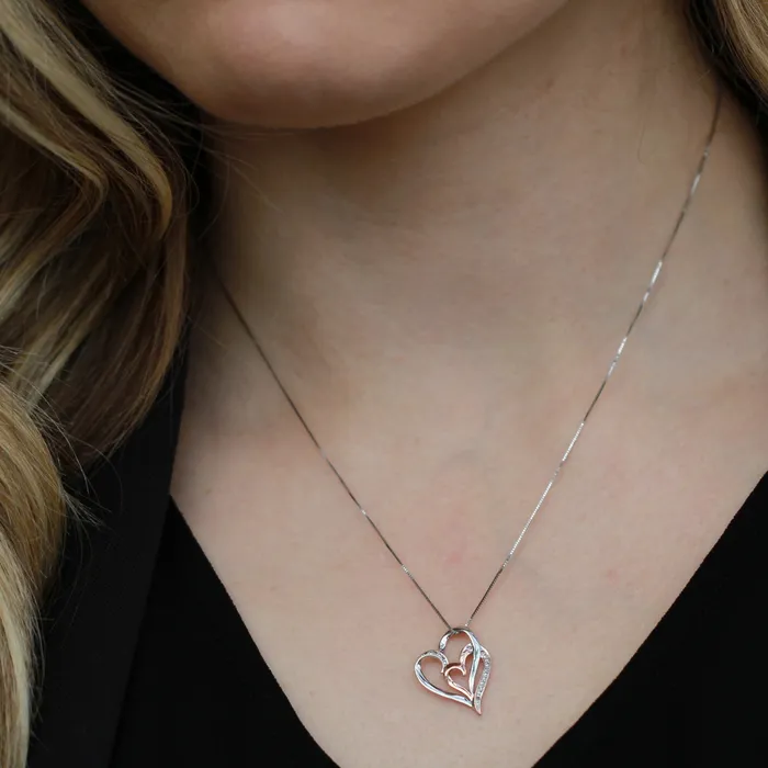 Independent Jewellers Necklaces 10kt White And Rose Gold Diamond Double Heart Pendant