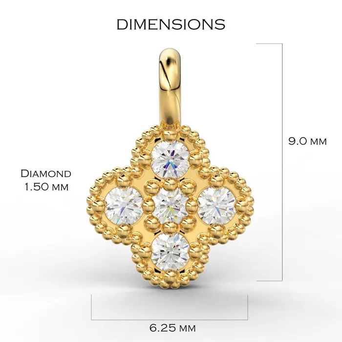 Jalvi Co Charm Necklaces Clover Leaf Milgrain Charm 14k 18k Solid Gold Charm Diamond Charm Supply Solitaire Diamond Charm Christmas Sale