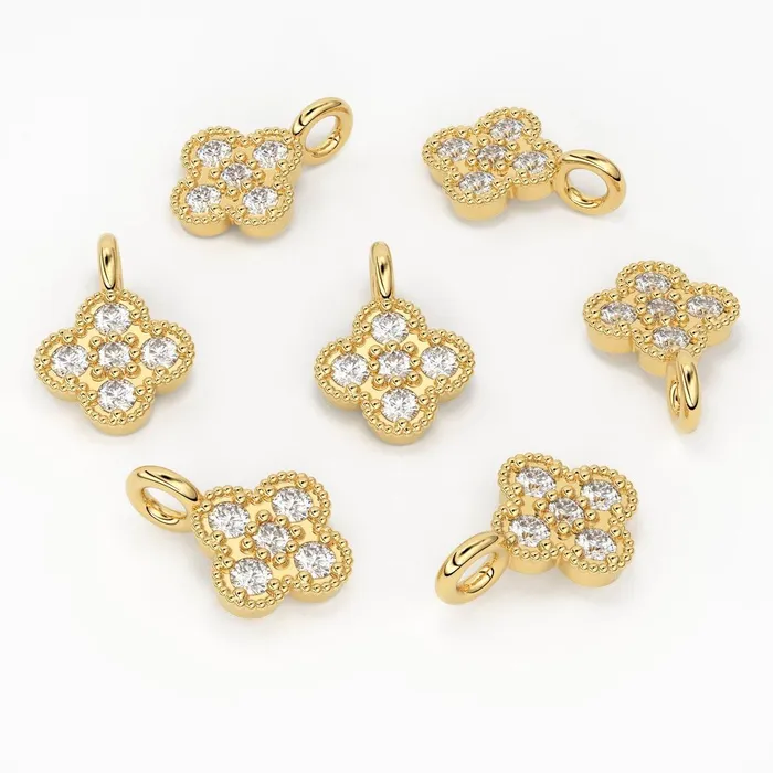 Jalvi Co Charm Necklaces Clover Leaf Milgrain Charm 14k 18k Solid Gold Charm Diamond Charm Supply Solitaire Diamond Charm Christmas Sale