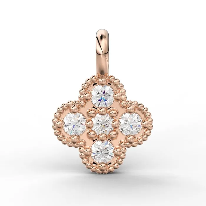Jalvi Co Charm Necklaces Clover Leaf Milgrain Charm 14k 18k Solid Gold Charm Diamond Charm Supply Solitaire Diamond Charm Christmas Sale