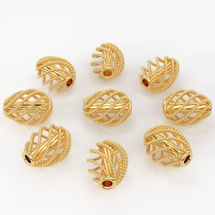 Jalvi Co PreStyled Sets Solid Gold Handmade Pear Milgrain Cage Spacer Gold Bead Finding 8mm Jalvi Co PreStyled Sets Solid Gold Handmade Pear Milgrain Cage Spacer Gold Bead Finding 8mm