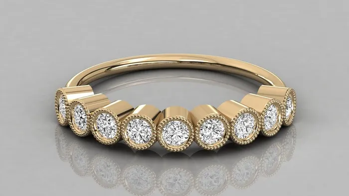 Jalvi Co Rings Diamond Eternity Ring 14k Gold Milgrain Bezel Setting Half Eternity Diamond Wedding Band Art Deco Diamond Eternity Ring Jalvi Co Rings Diamond Eternity Ring 14k Gold Milgrain Bezel Setting Half Eternity Diamond Wedding Band Art Deco Diamond Eternity Ring