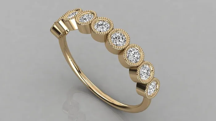 Jalvi Co Rings Diamond Eternity Ring 14k Gold Milgrain Bezel Setting Half Eternity Diamond Wedding Band Art Deco Diamond Eternity Ring