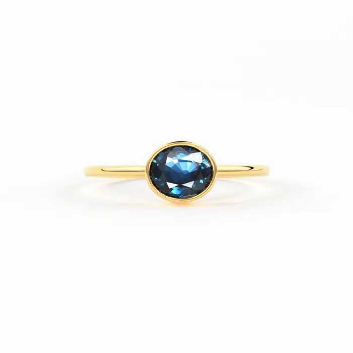 Jalvi Co Rings Oval Blue Sapphire Engagement Ring Bezel Set Ring 60MM Sapphire Ring Gemstone Ring Natural Sapphire Solid Gold Cocktail Ring