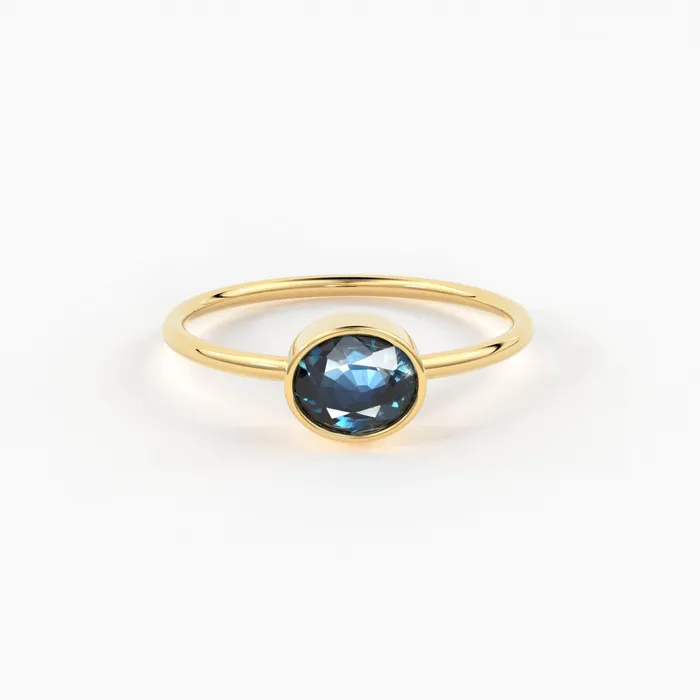 Jalvi Co Rings Oval Blue Sapphire Engagement Ring Bezel Set Ring 60MM Sapphire Ring Gemstone Ring Natural Sapphire Solid Gold Cocktail Ring