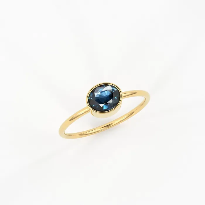 Jalvi Co Rings Oval Blue Sapphire Engagement Ring Bezel Set Ring 60MM Sapphire Ring Gemstone Ring Natural Sapphire Solid Gold Cocktail Ring