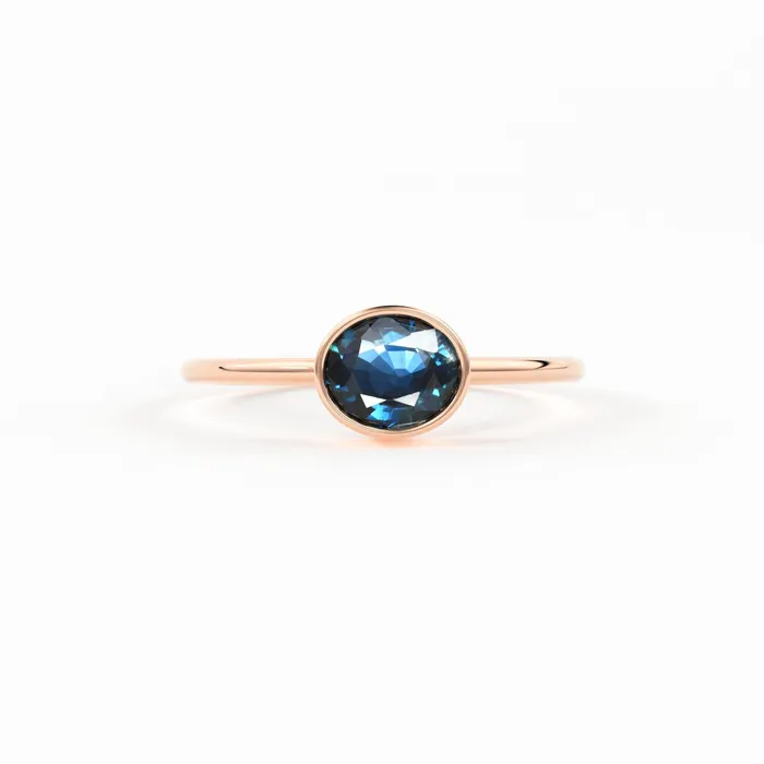 Jalvi Co Rings Oval Blue Sapphire Engagement Ring Bezel Set Ring 60MM Sapphire Ring Gemstone Ring Natural Sapphire Solid Gold Cocktail Ring