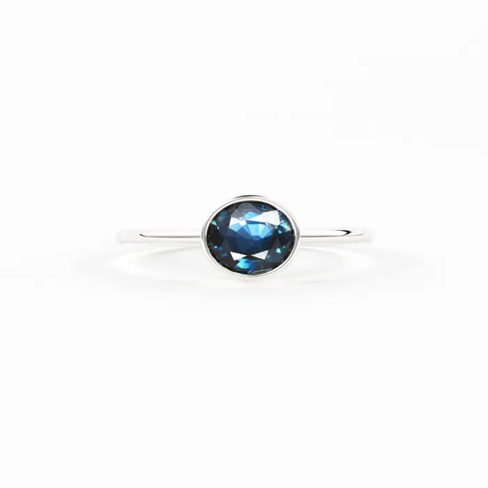 Jalvi Co Rings Oval Blue Sapphire Engagement Ring Bezel Set Ring 60MM Sapphire Ring Gemstone Ring Natural Sapphire Solid Gold Cocktail Ring
