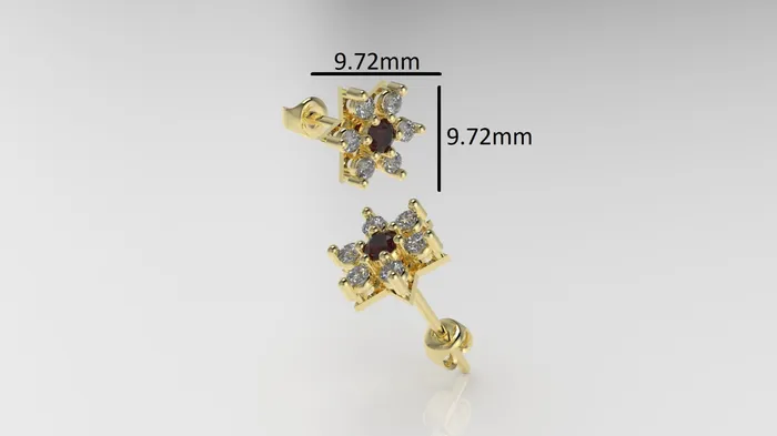 JCM DESIGN JEWELRY Earrings 14k Push Back Earrings with 12 DIAMONDS 2mm VS1 each and 2 RUBY 3mm each Stt Prongs