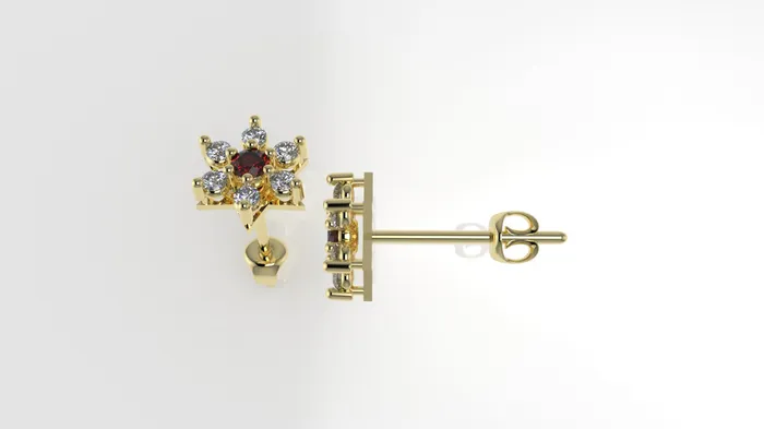 JCM DESIGN JEWELRY Earrings 14k Push Back Earrings with 12 DIAMONDS 2mm VS1 each and 2 RUBY 3mm each Stt Prongs