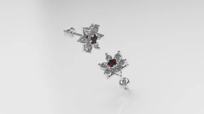 JCM DESIGN JEWELRY Earrings 14k Push Back Earrings with 12 DIAMONDS 2mm VS1 each and 2 RUBY 3mm each Stt Prongs