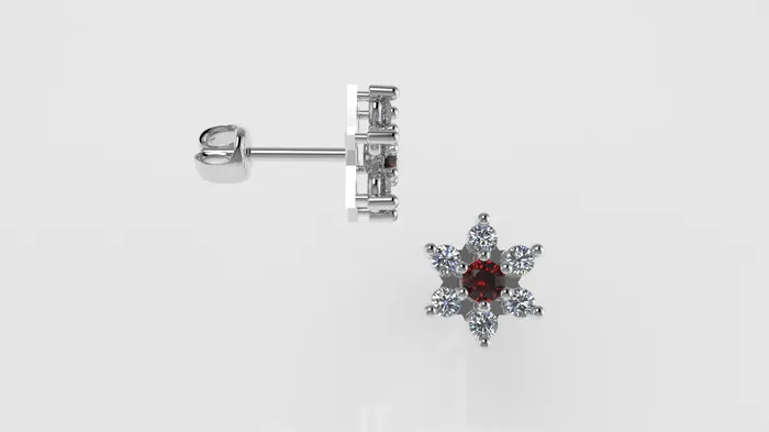 JCM DESIGN JEWELRY Earrings 14k Push Back Earrings with 12 DIAMONDS 2mm VS1 each and 2 RUBY 3mm each Stt Prongs