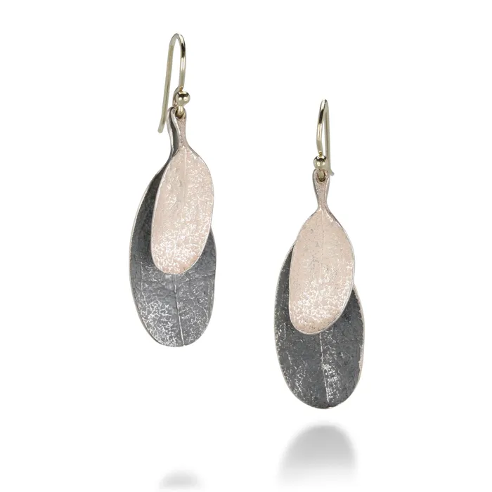 John Iversen Oxidized Sterling and Silver Double Leaf Earrings Earrings