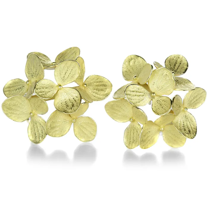 Large 18k Gold 6 Part Hydrangea Earrings John Iversen Earrings