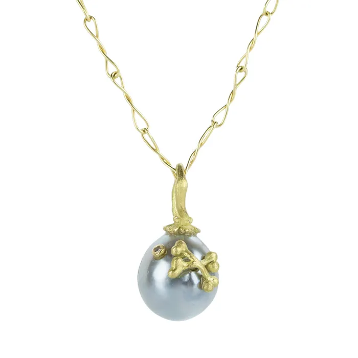 Lene Vibe Tahitian Pearl with Bones Pendant Pendant Only Necklaces