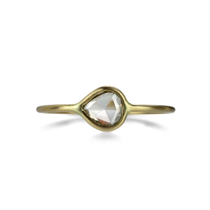 Margaret Solow Rings 18k Teardrop Rose Cut White Diamond Ring