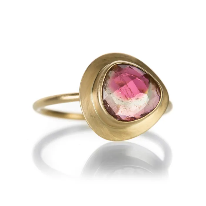 Margaret Solow Rings Rose Cut Watermelon Tourmaline Bezel Ring