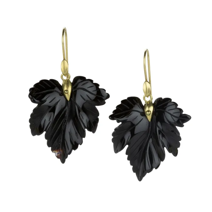Medium Carved Onyx Fancy Leaf Earrings Annette Ferdinandsen Earrings