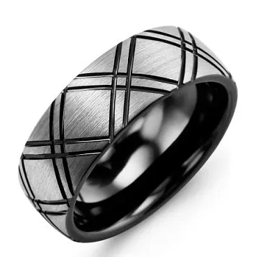 Mens Dome Black Tungsten Carved Line Wedding Ring Independent Jewellers Rings Mens Dome Black Tungsten Carved Line Wedding Ring Independent Jewellers Rings