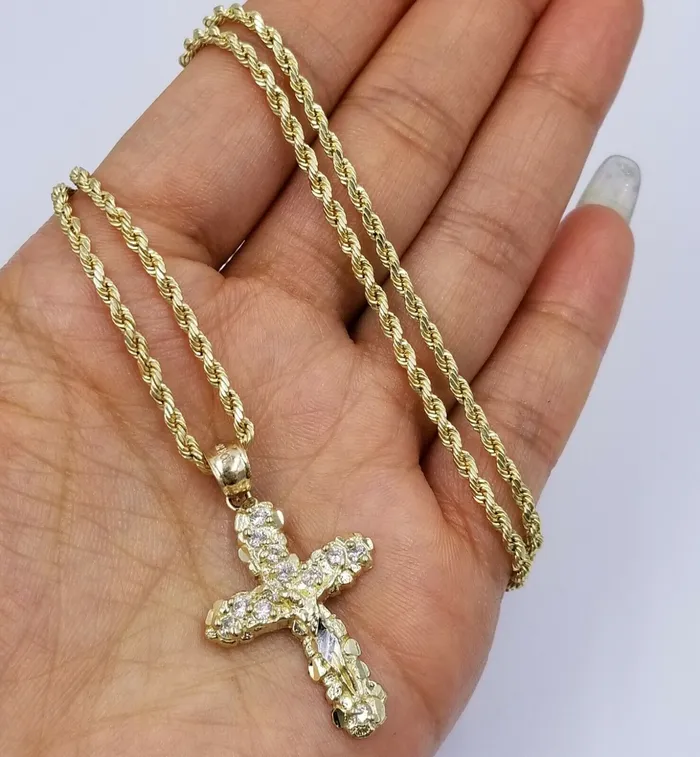 Necklaces 10k Yellow Gold Crucifix Cross Charm Jesus Pendant Rope Chain 18 20 22 24 26 Gold and Diamond Necklaces 10k Yellow Gold Crucifix Cross Charm Jesus Pendant Rope Chain 18 20 22 24 26 Gold and Diamond