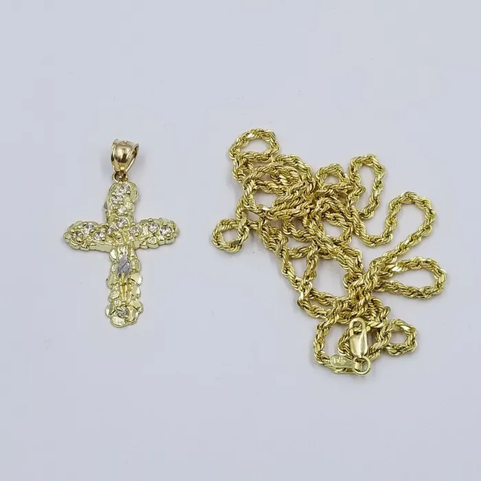 Necklaces 10k Yellow Gold Crucifix Cross Charm Jesus Pendant Rope Chain 18 20 22 24 26 Gold and Diamond