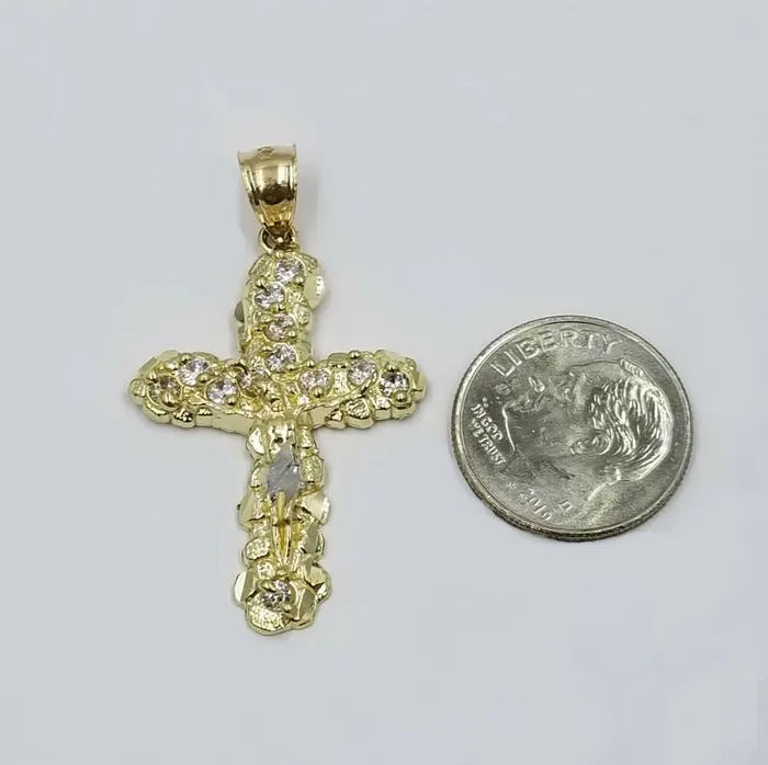 Necklaces 10k Yellow Gold Crucifix Cross Charm Jesus Pendant Rope Chain 18 20 22 24 26 Gold and Diamond