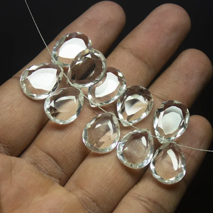Necklaces Beads Supplies USA 5 matching pair 16x12mm White Quartz Faceted Pear Drop Beads Necklace Quartz Beads