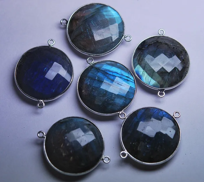Necklaces Beads Supplies USA 925 Sterling SilverLabradorite Faceted Round Shape Pendant 5 Piece Of 26mm Approx