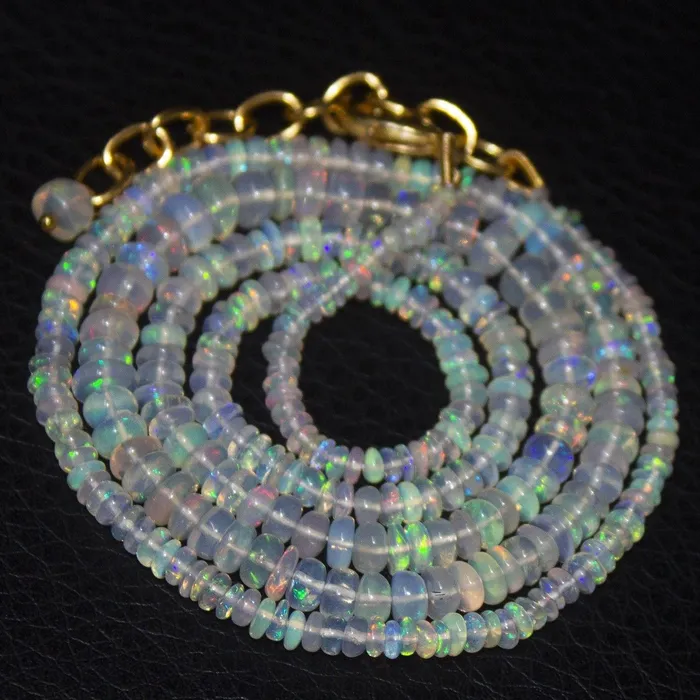 Necklaces Beads Supplies USA Natural Ethiopian Welo Opal Gold Plated Smooth Rondelle Necklace 2mm 5mm 215