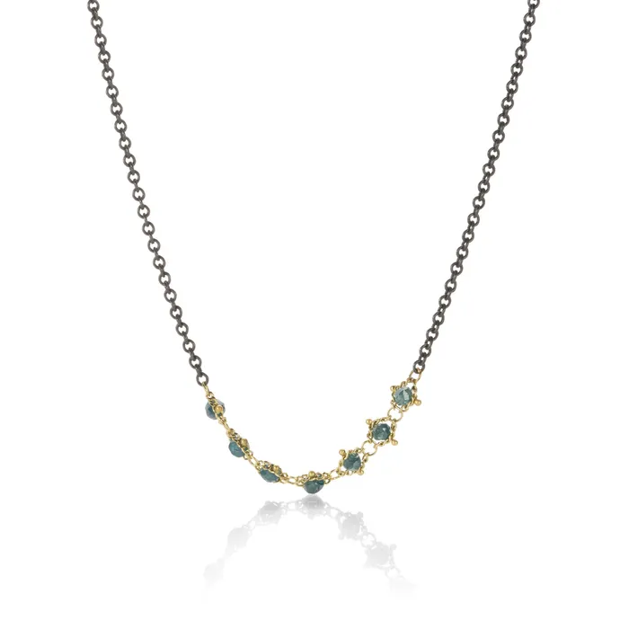 Necklaces Blue Diamond Centered Textile Station Necklace Amali