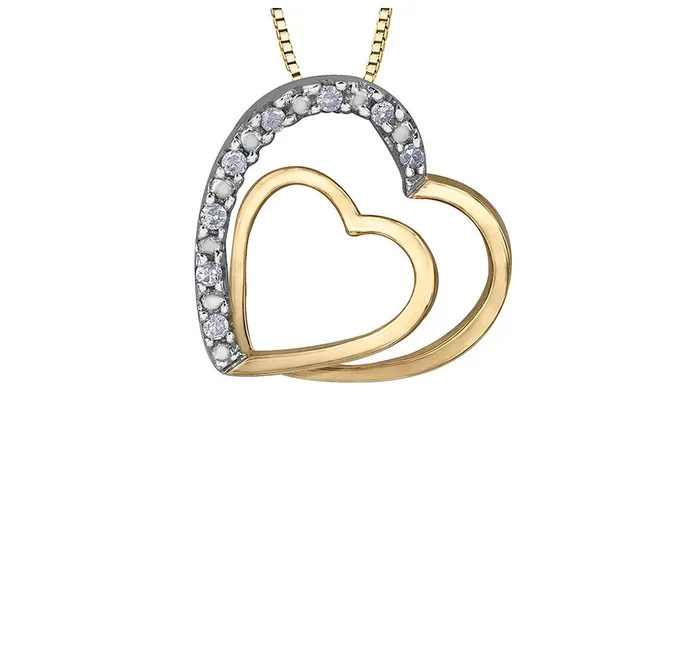 Necklaces Forever Jewellery 10kt Yellow Gold Diamond Double Heart Pendant Necklaces Forever Jewellery 10kt Yellow Gold Diamond Double Heart Pendant