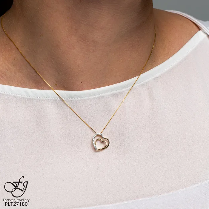 Necklaces Forever Jewellery 10kt Yellow Gold Diamond Double Heart Pendant