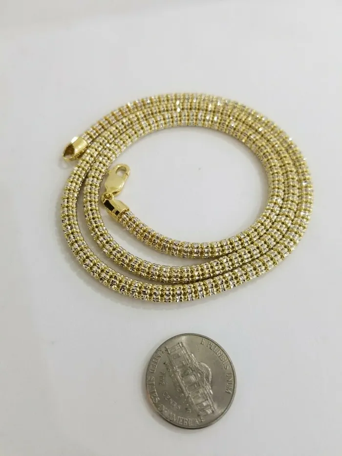 Necklaces Globalwatches10 10k Yellow Gold Iced Bead Chain Diamond Cut Men Women 24 Necklace 5mm REAL