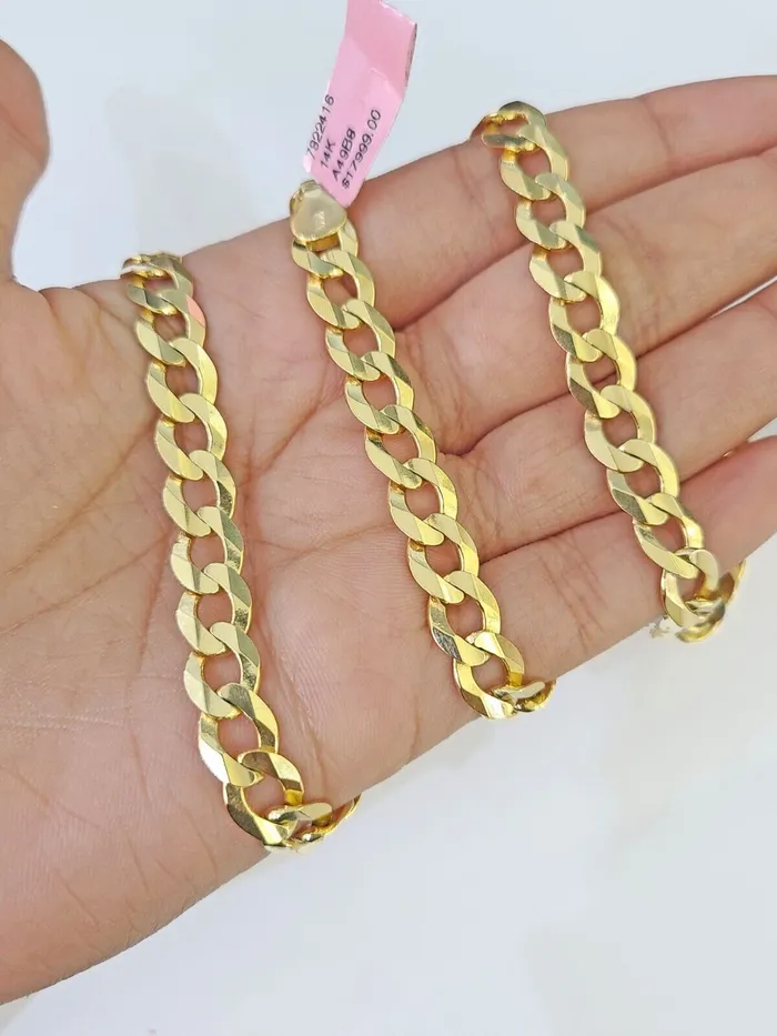 Necklaces Globalwatches10 14k Cuban Curb Link chain Solid Yellow Gold Necklace 9mm 1826 Inch Real