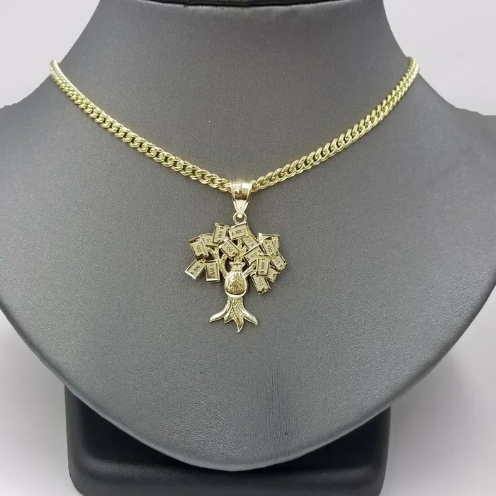 Necklaces Gold and Diamond 10K 100 Tree Charm Gold Pendant Miami Cuban Chain in18 20 22 24 26 28 Inch Real Necklaces Gold and Diamond 10K 100 Tree Charm Gold Pendant Miami Cuban Chain in18 20 22 24 26 28 Inch Real