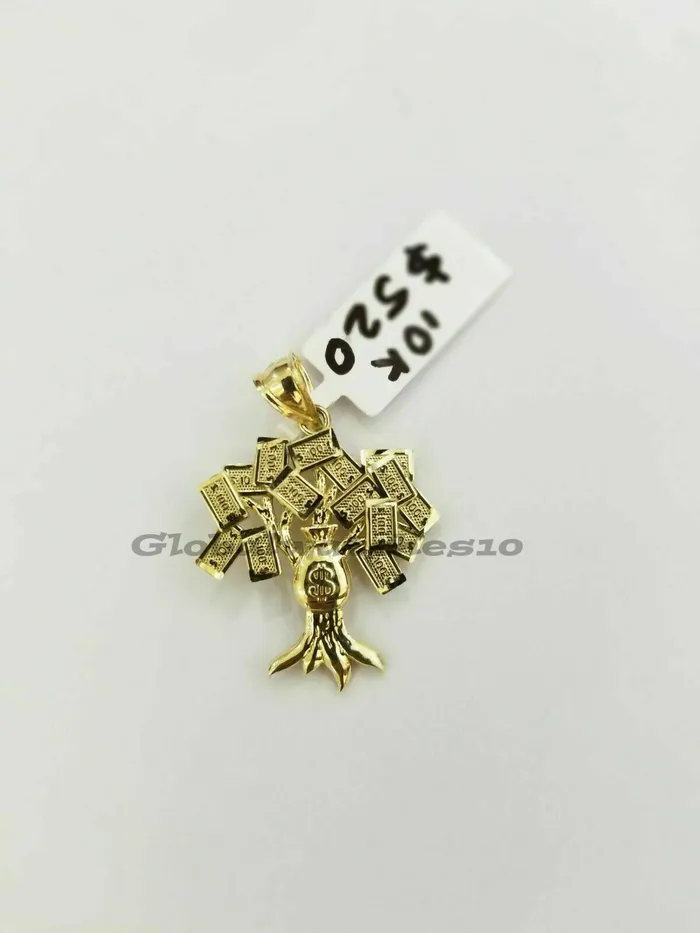 Necklaces Gold and Diamond 10K 100 Tree Charm Gold Pendant Miami Cuban Chain in18 20 22 24 26 28 Inch Real