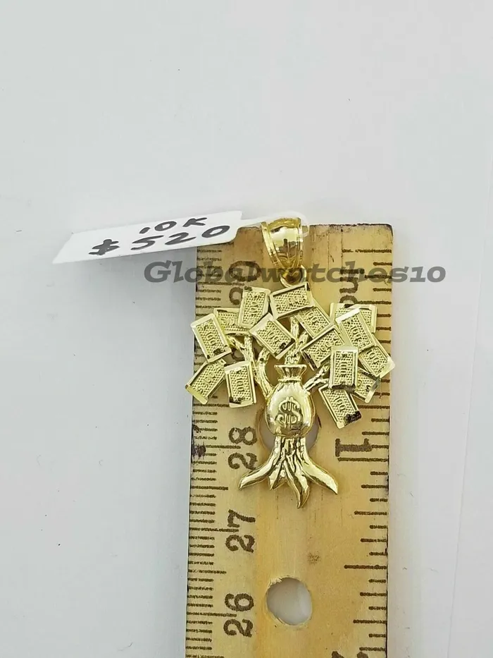 Necklaces Gold and Diamond 10K 100 Tree Charm Gold Pendant Miami Cuban Chain in18 20 22 24 26 28 Inch Real