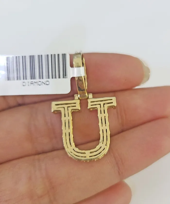 Necklaces Gold and Diamond 10K Franco Chain Diamond U Pendant Initial Charm Letter Necklace 1824 15mm