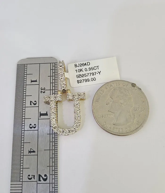 Necklaces Gold and Diamond 10K Franco Chain Diamond U Pendant Initial Charm Letter Necklace 1824 15mm
