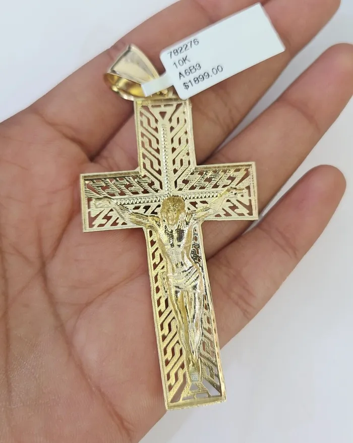 Necklaces Gold and Diamond 10K Franco Chain Jesus Cross Pendant Charm Necklace 2026 5mm Gold SET Yellow