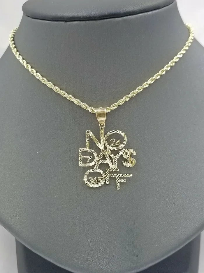 Necklaces Gold and Diamond 10k Yellow Gold No Of Days Charm Diamond Cut Pendant Men Women 365 7 24 DWM