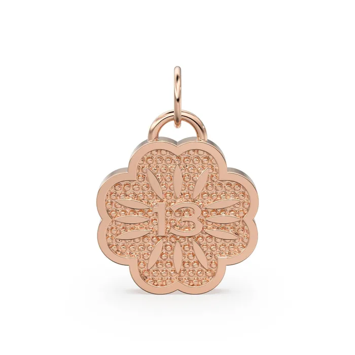 Necklaces Jalvi Co Lucky Number 13 Solid Gold 14k 18k Milgrain Design Flower Shape Pendant Gold Pendant Lucky Number Pendant