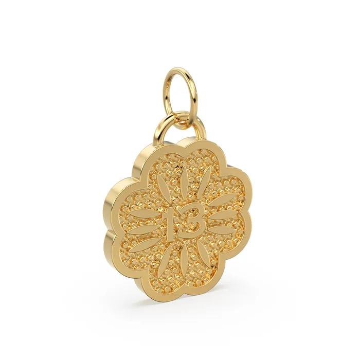 Necklaces Jalvi Co Lucky Number 13 Solid Gold 14k 18k Milgrain Design Flower Shape Pendant Gold Pendant Lucky Number Pendant