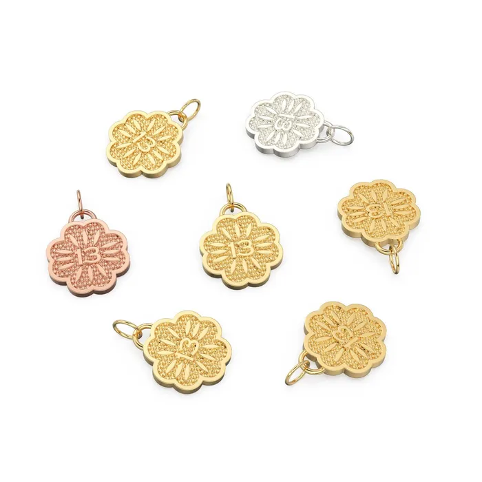Necklaces Jalvi Co Lucky Number 13 Solid Gold 14k 18k Milgrain Design Flower Shape Pendant Gold Pendant Lucky Number Pendant