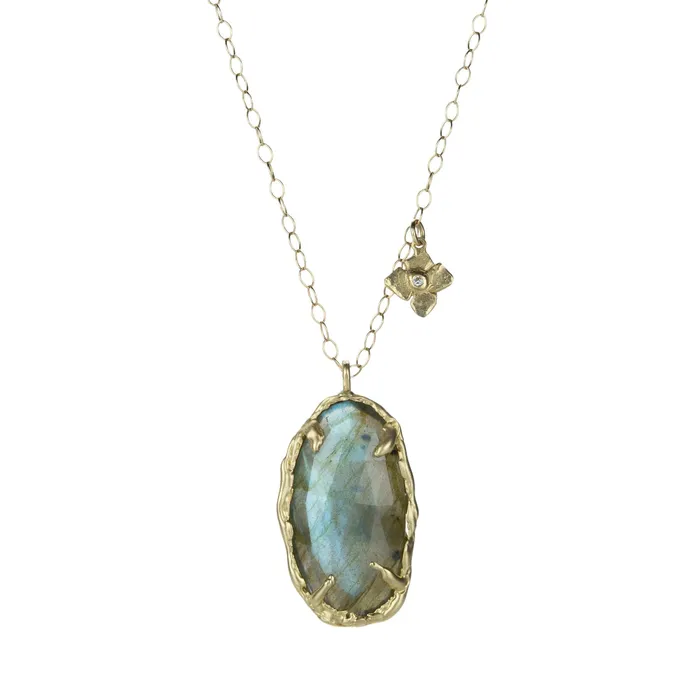 Necklaces Labradorite and Flower Pendant Necklace Victoria Cunningham